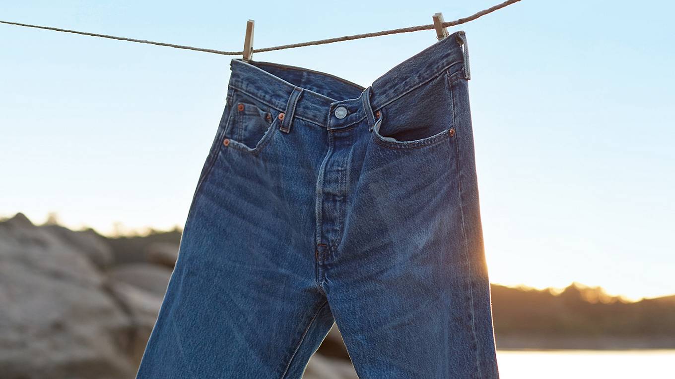 Pair of jeans hanging on a clothesline