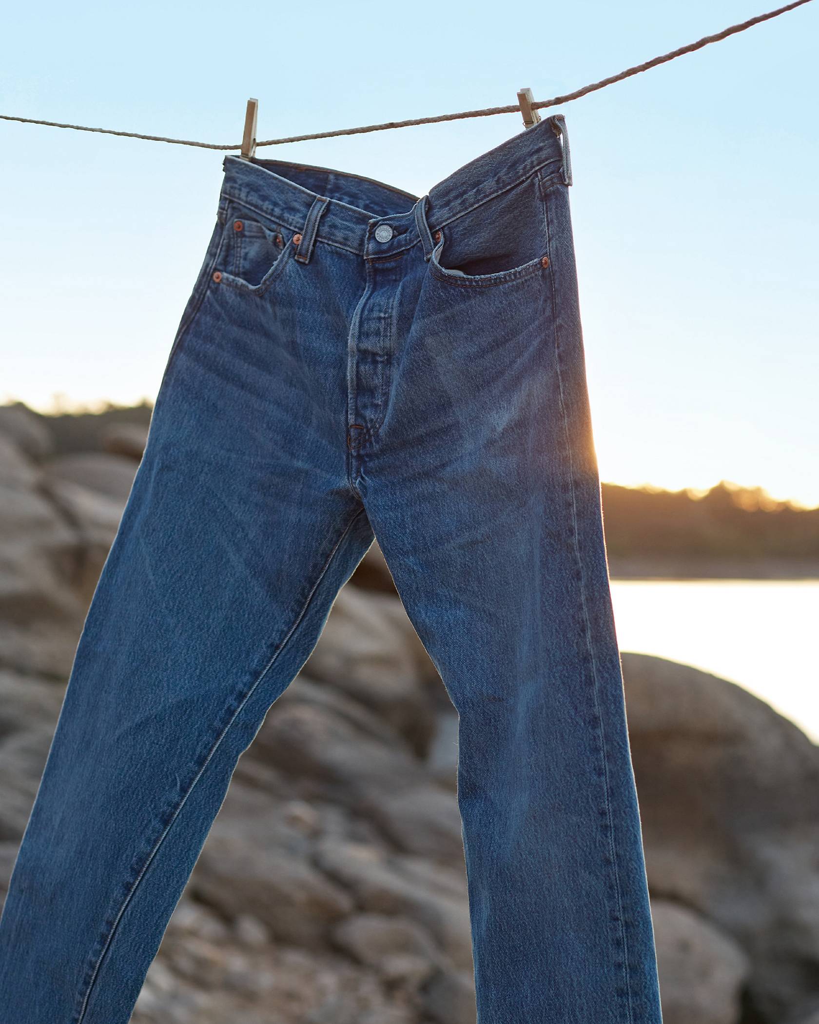 Pair of jeans hanging on a clothesline