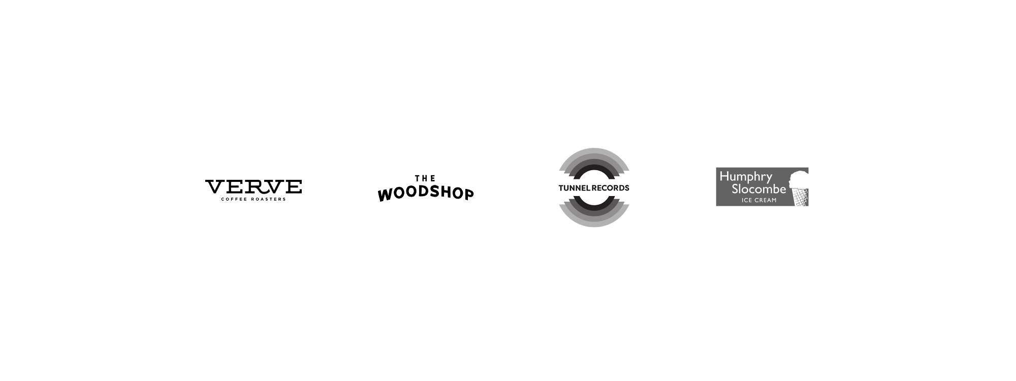 Logos of our Marketplace partners: Verve Coffee, The Woodshop, Tunnel Records, and Humphry Slocombe Ice Cream.