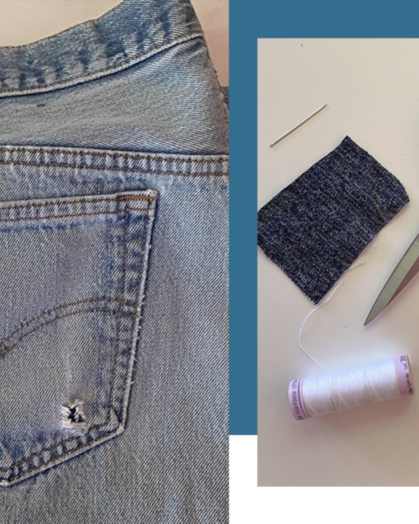 supplies and denim jean with hole close up