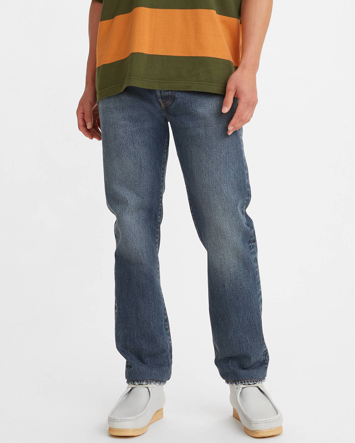 Model wearing 501® Slim Taper jeans