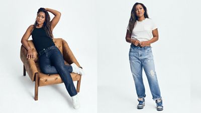 naomi osaka sitting in a chair wearing denim