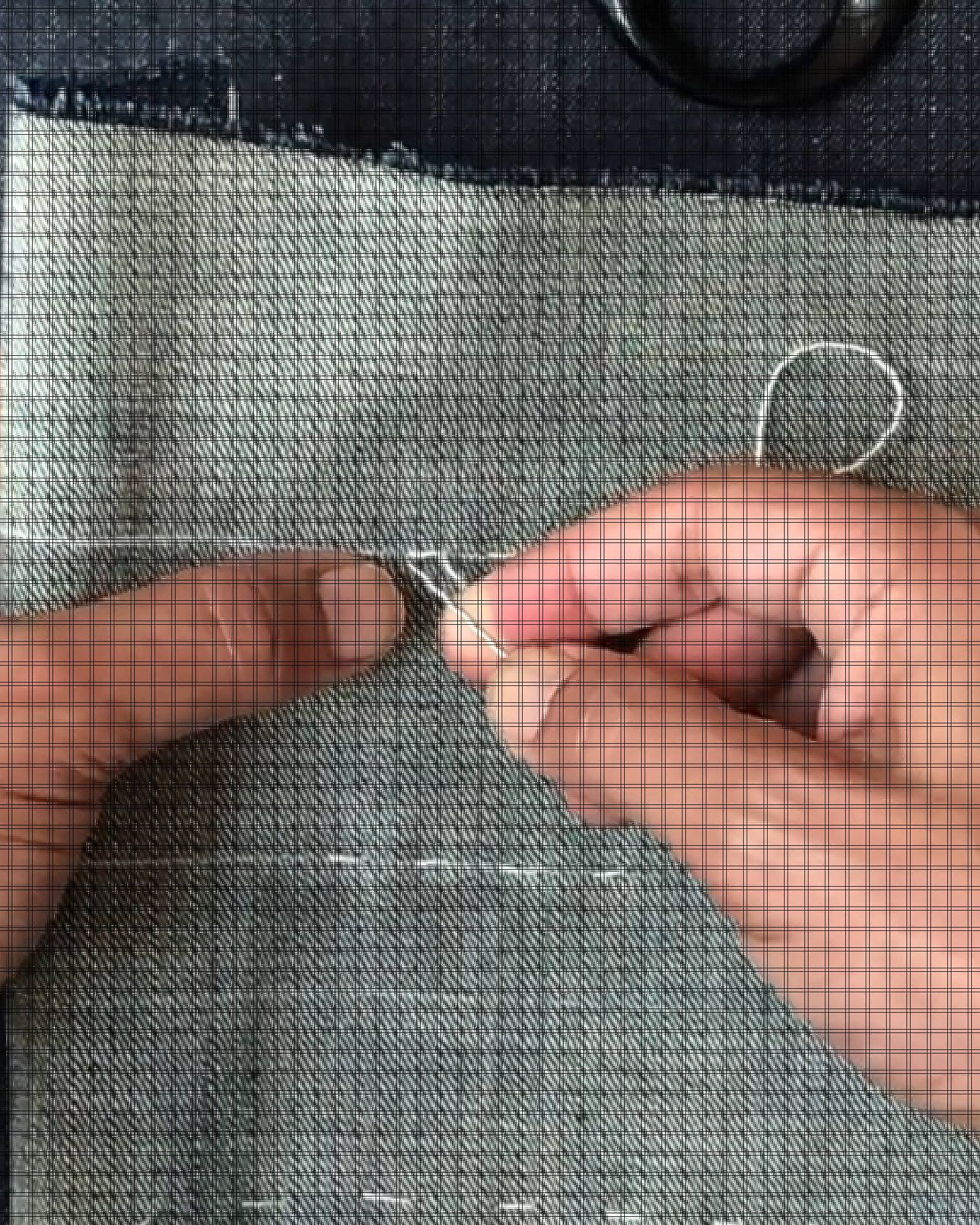 stitching denim jeans hands close up