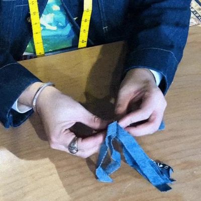 tying denim braid keychain