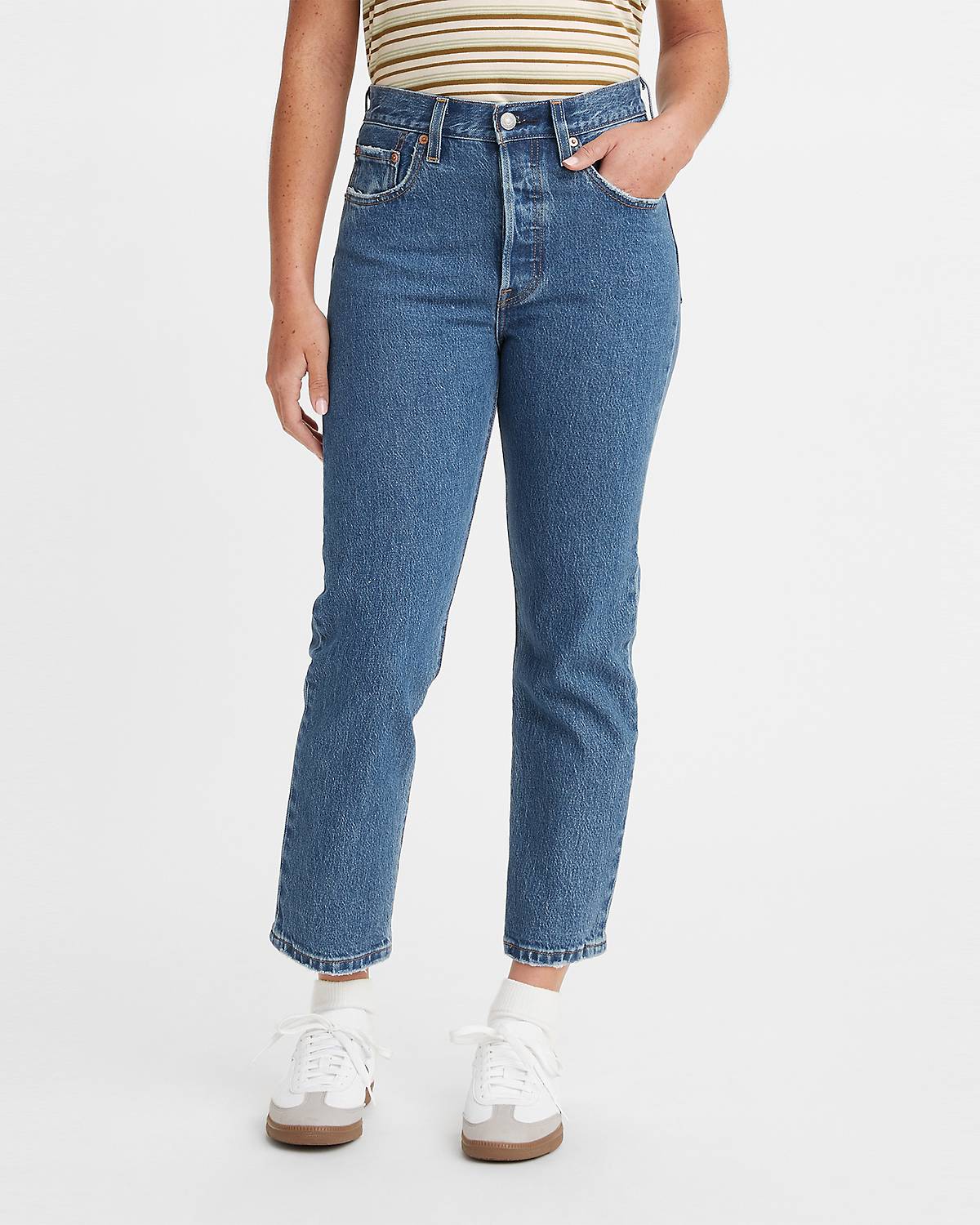 Model wearing 501® Original Crop jeans