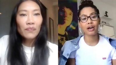 Screenshots from a zoom conversation, two photos, the first is Melissa Magsaysay and the second is Leyna Bloom.